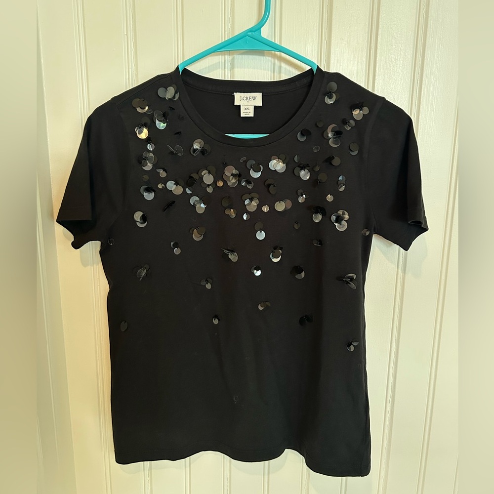 J. Crew Black Sequin Short Sleeve Top